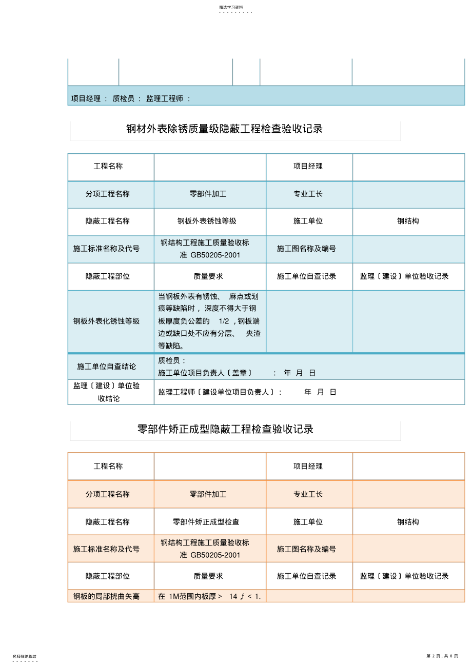 2022年钢结构隐蔽工程验收记录表 .pdf_第2页