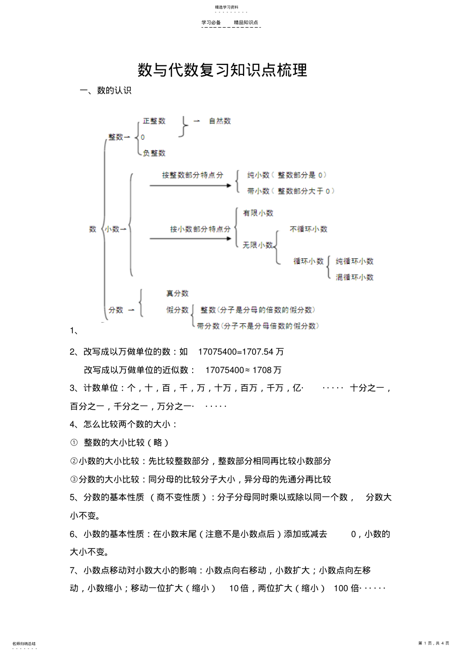 2022年小学数与代数知识点总复习 .pdf_第1页