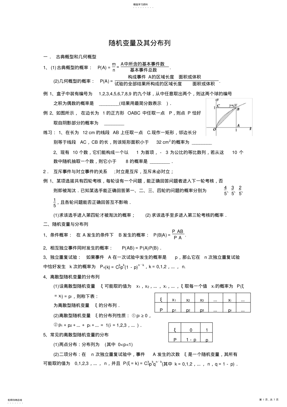 2022年随机变量及其分布列复习经典讲义 .pdf_第1页