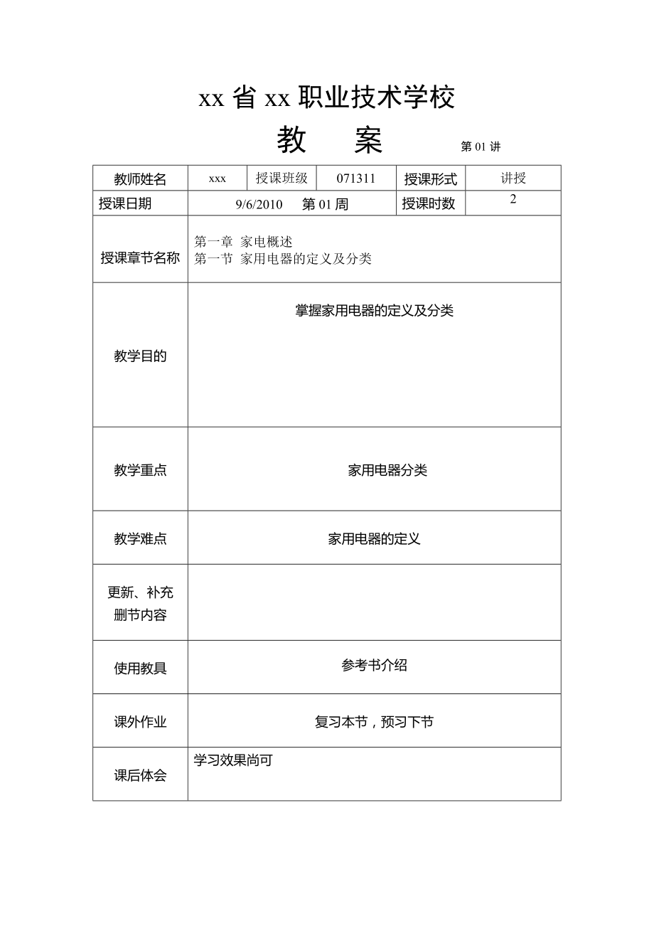 《家电维修》电子教案完整版授课教案整本书教案电子讲义(最新).doc_第1页