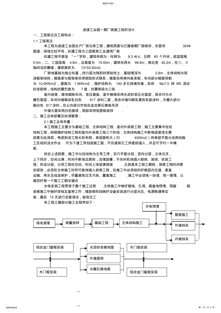 2022年进雄工业园一期厂房施工组织设计方案 .pdf_第1页