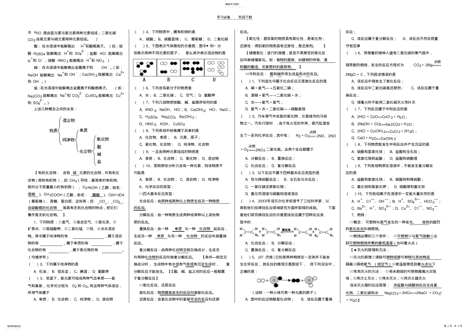 2022年初中化学专题复习基本概念和基本理论. .pdf_第2页