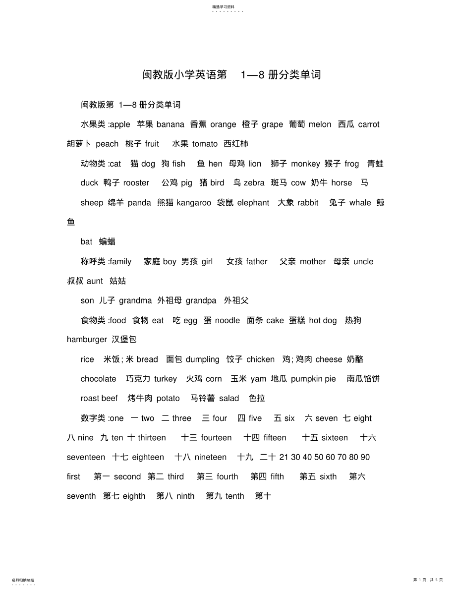 2022年闽教版小学英语三至六年级分类单词汇总 .pdf_第1页