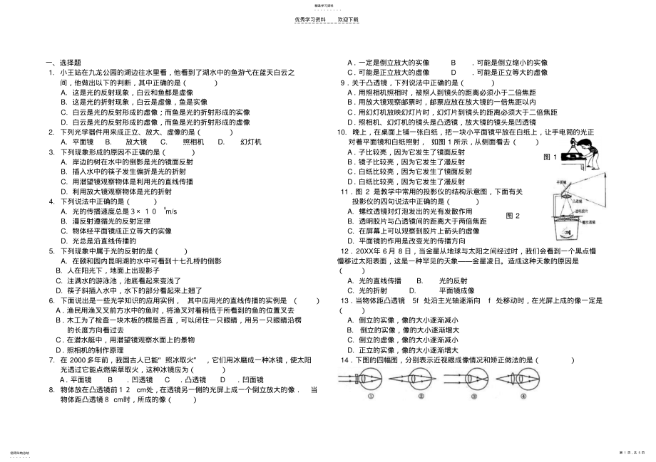 2022年初中光学复习训练题 .pdf_第1页