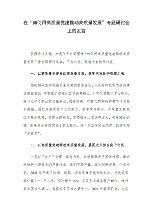 在“如何用高质量党建推动高质量发展”专题研讨会上的发言.docx