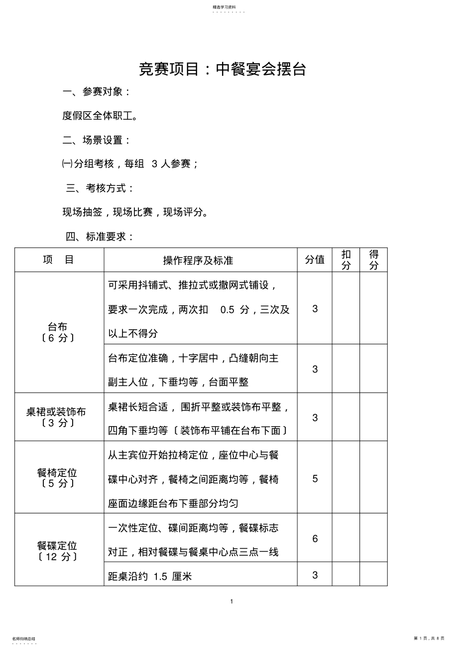 2022年餐饮服务技能大赛中餐摆台规则和评分标准 .pdf_第1页