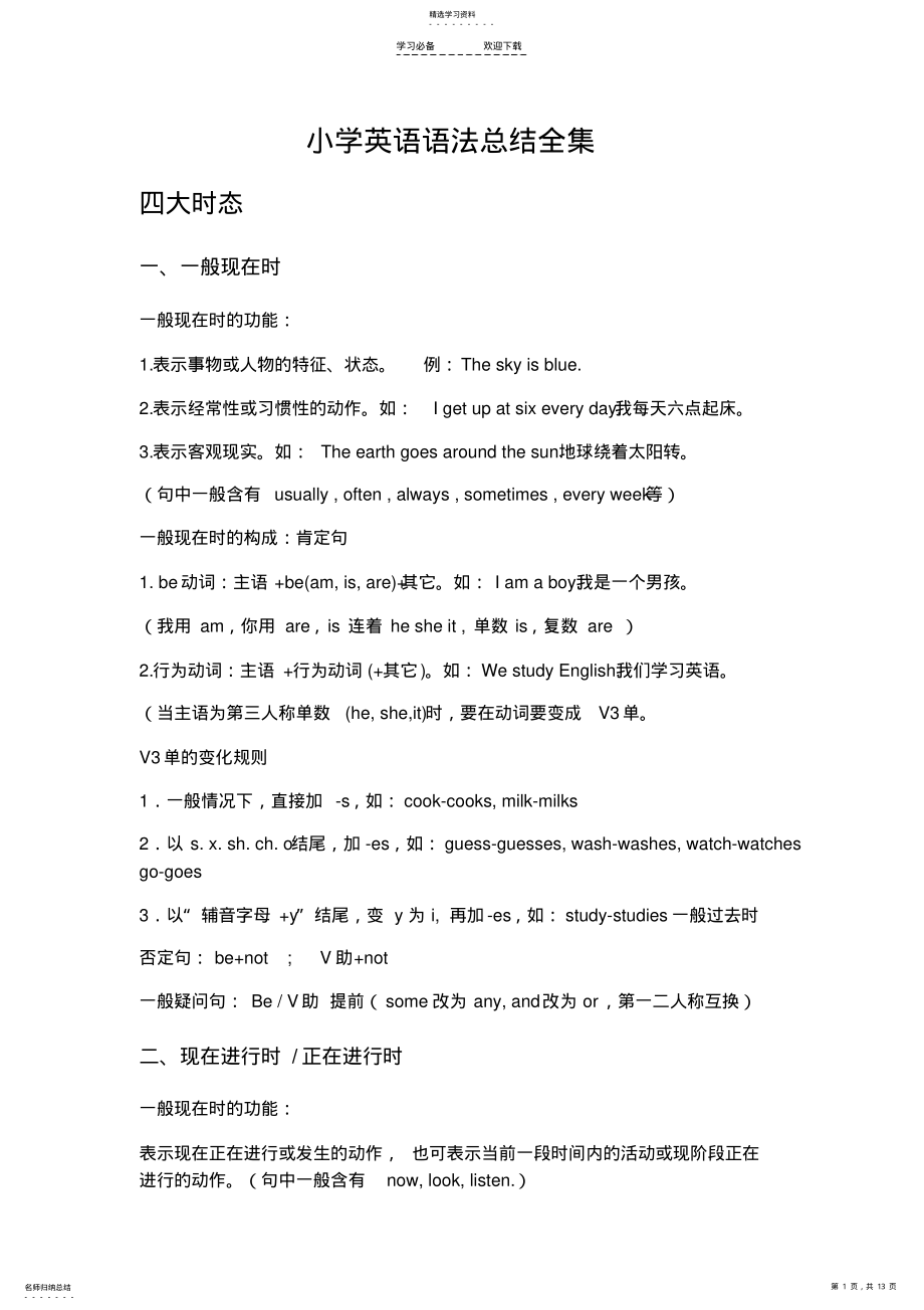 2022年小学英语语法总结全集 .pdf_第1页