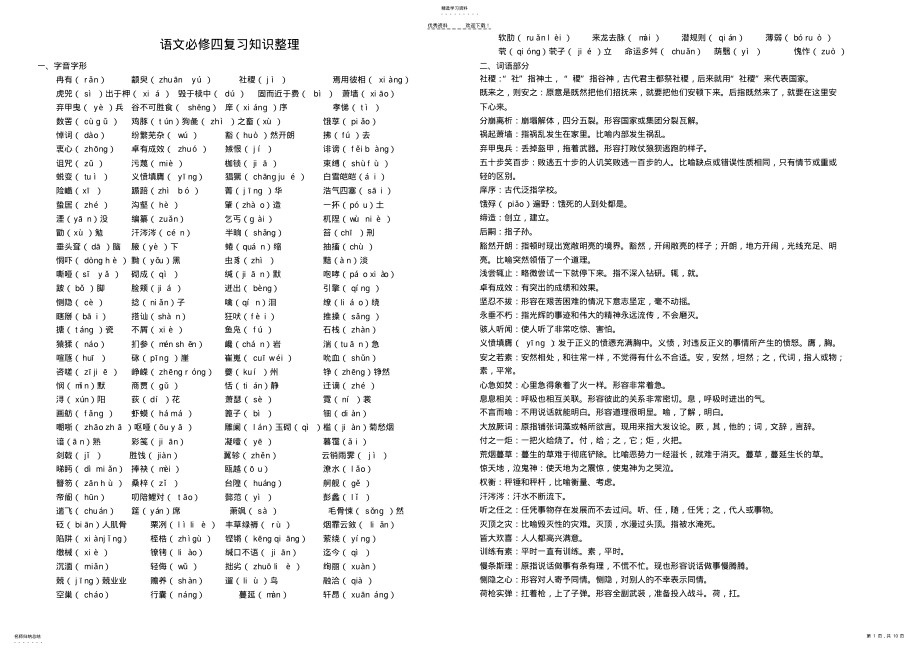 2022年苏教版高中语文必修四复习知识整理 .pdf_第1页