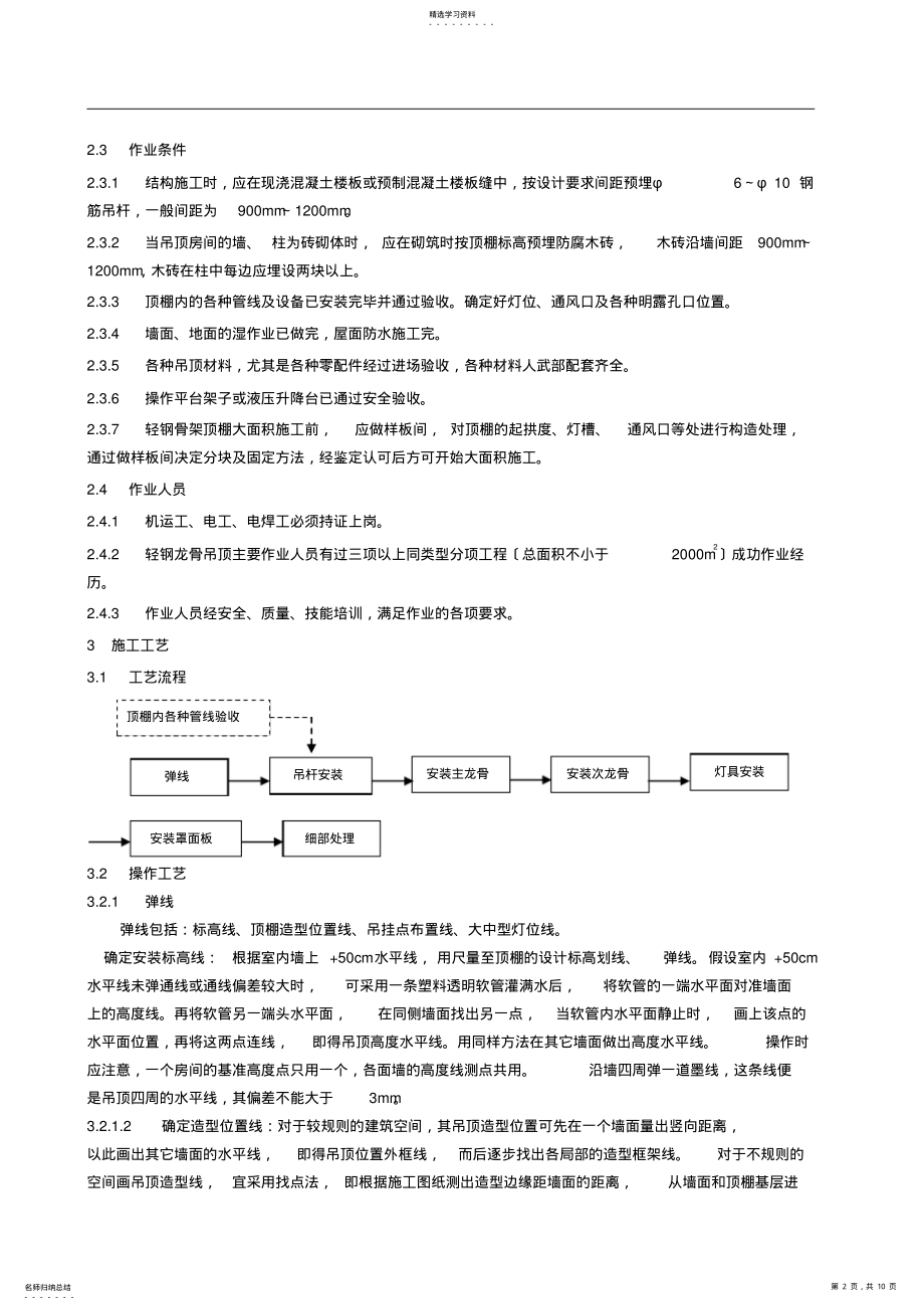 2022年轻钢龙骨吊顶施工工艺标准 .pdf_第2页