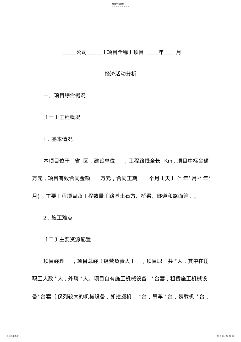 2022年项目经济活动分析模板 .pdf_第1页