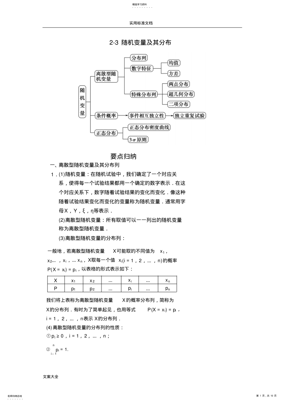 2022年选修2-3随机变量及其分布知识点总结材料典型例题 .pdf_第1页