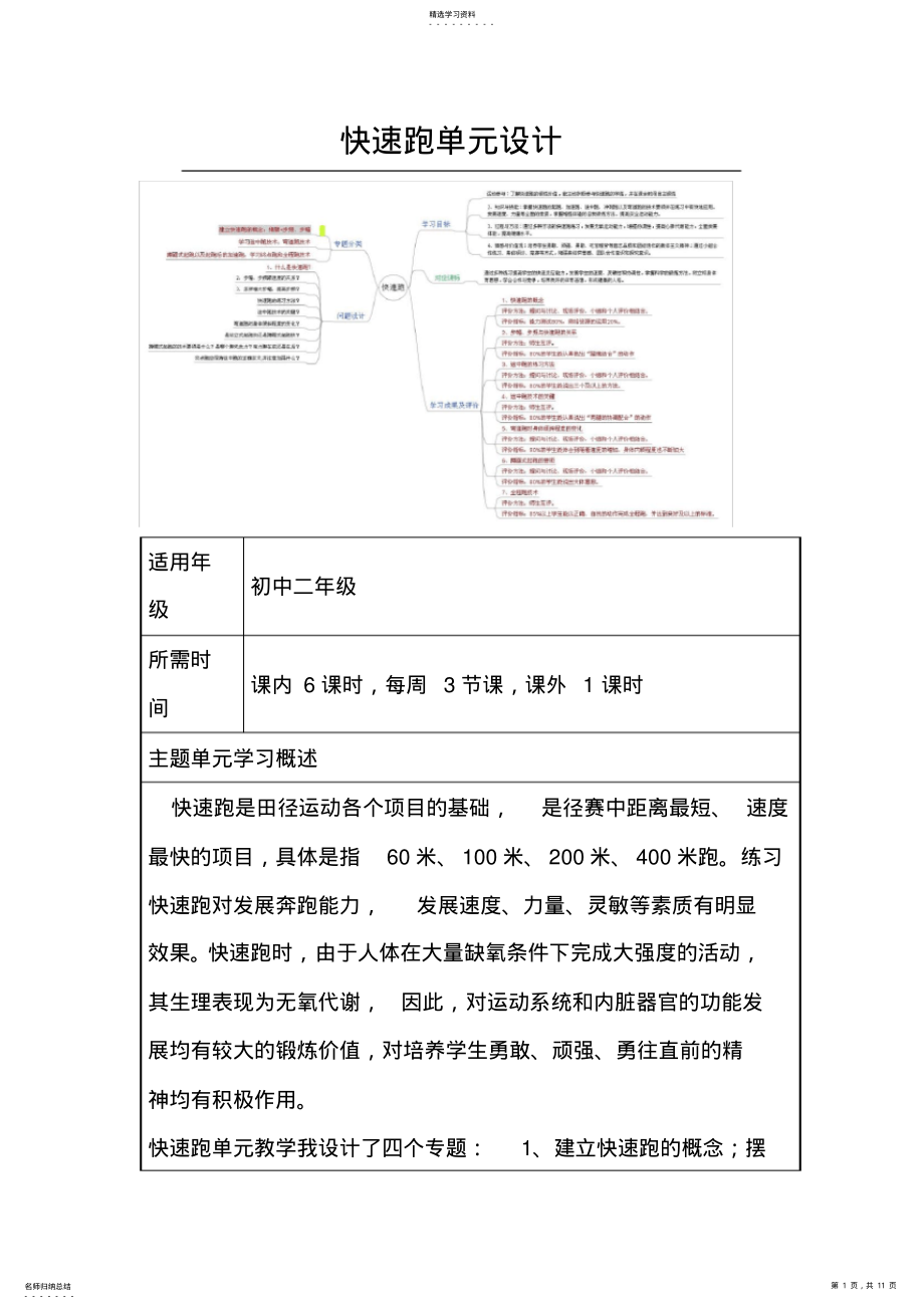 2022年初中体育《快速跑》主题单元教学设计 2.pdf_第1页