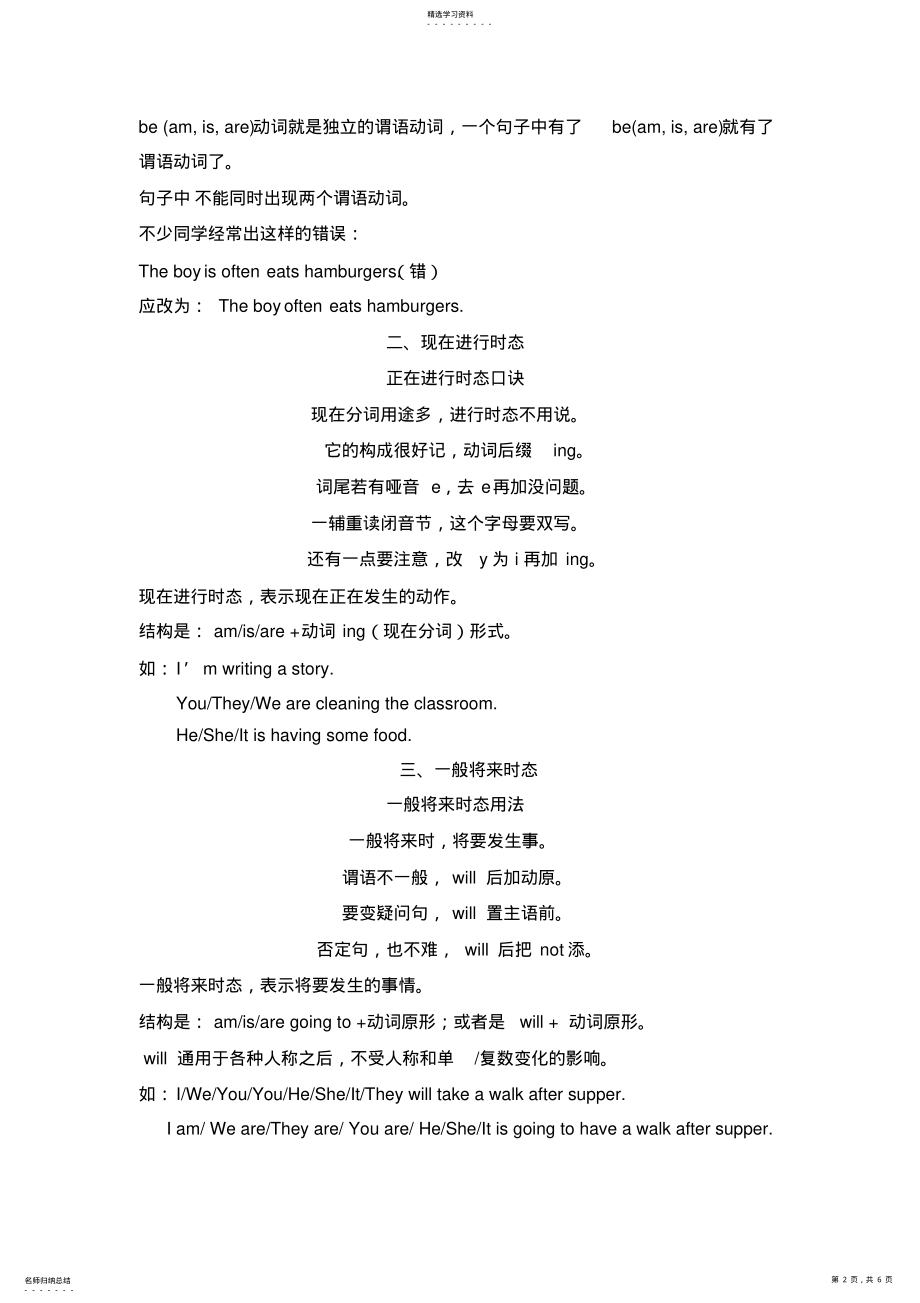 小学六年级英语四大时态总复习练习 .pdf_第2页