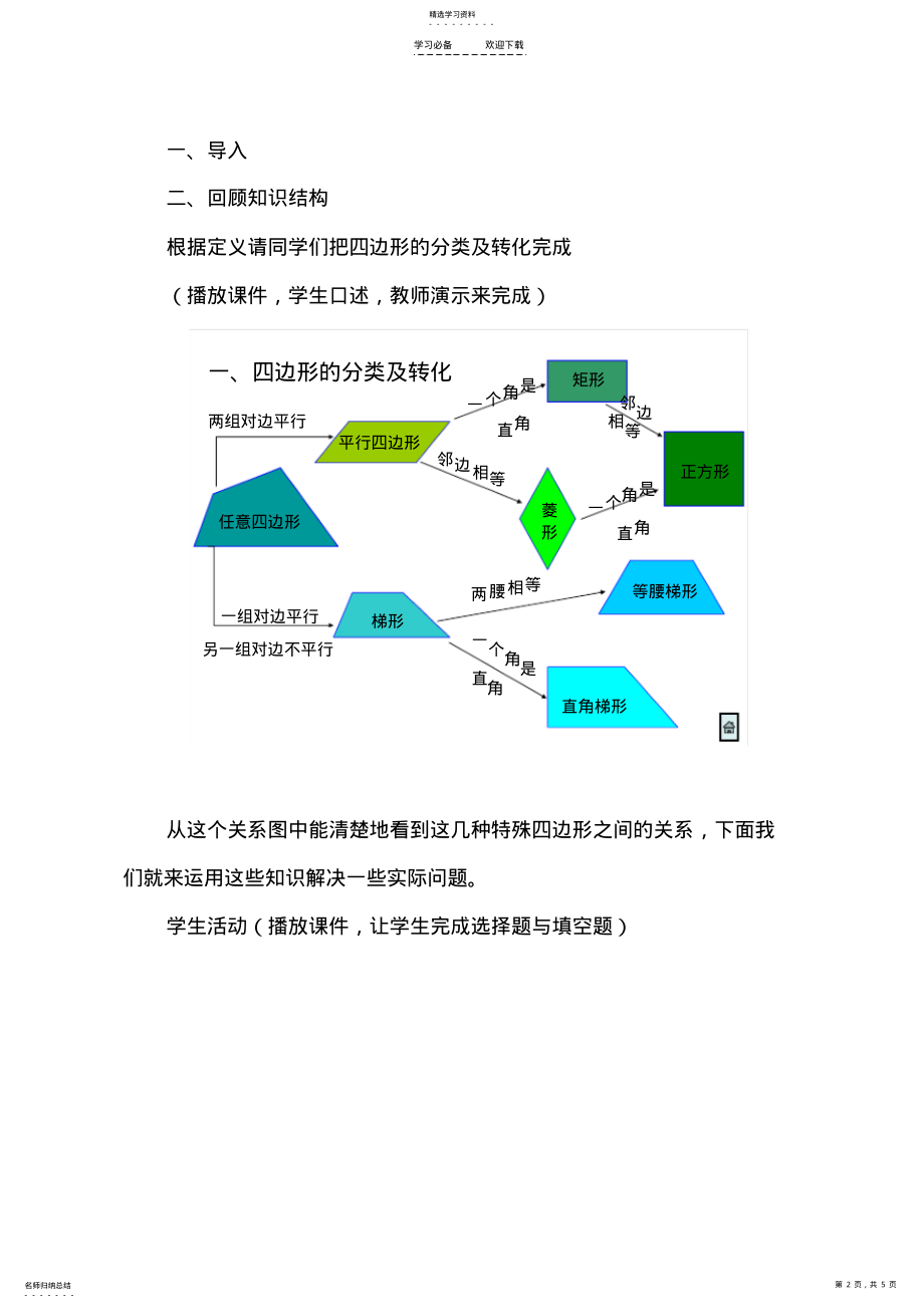 2022年四边形回顾与反思教学设计 .pdf_第2页