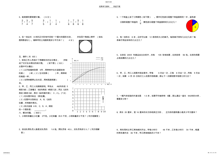 2022年苏教版五年级数学下册期末试卷 .pdf_第2页