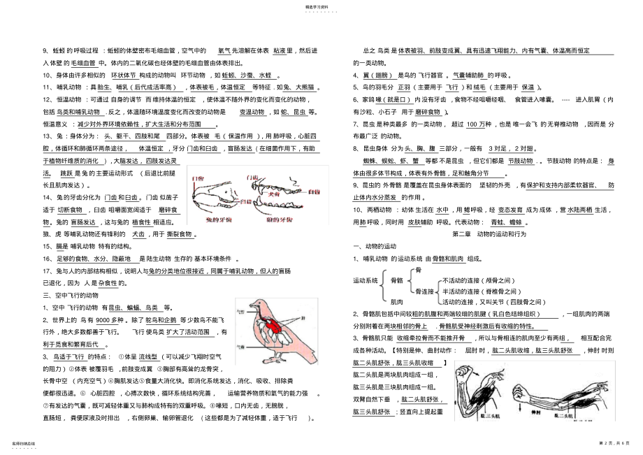 2022年完整word版,人教版八年级生物上册知识点归纳完美版 .pdf_第2页