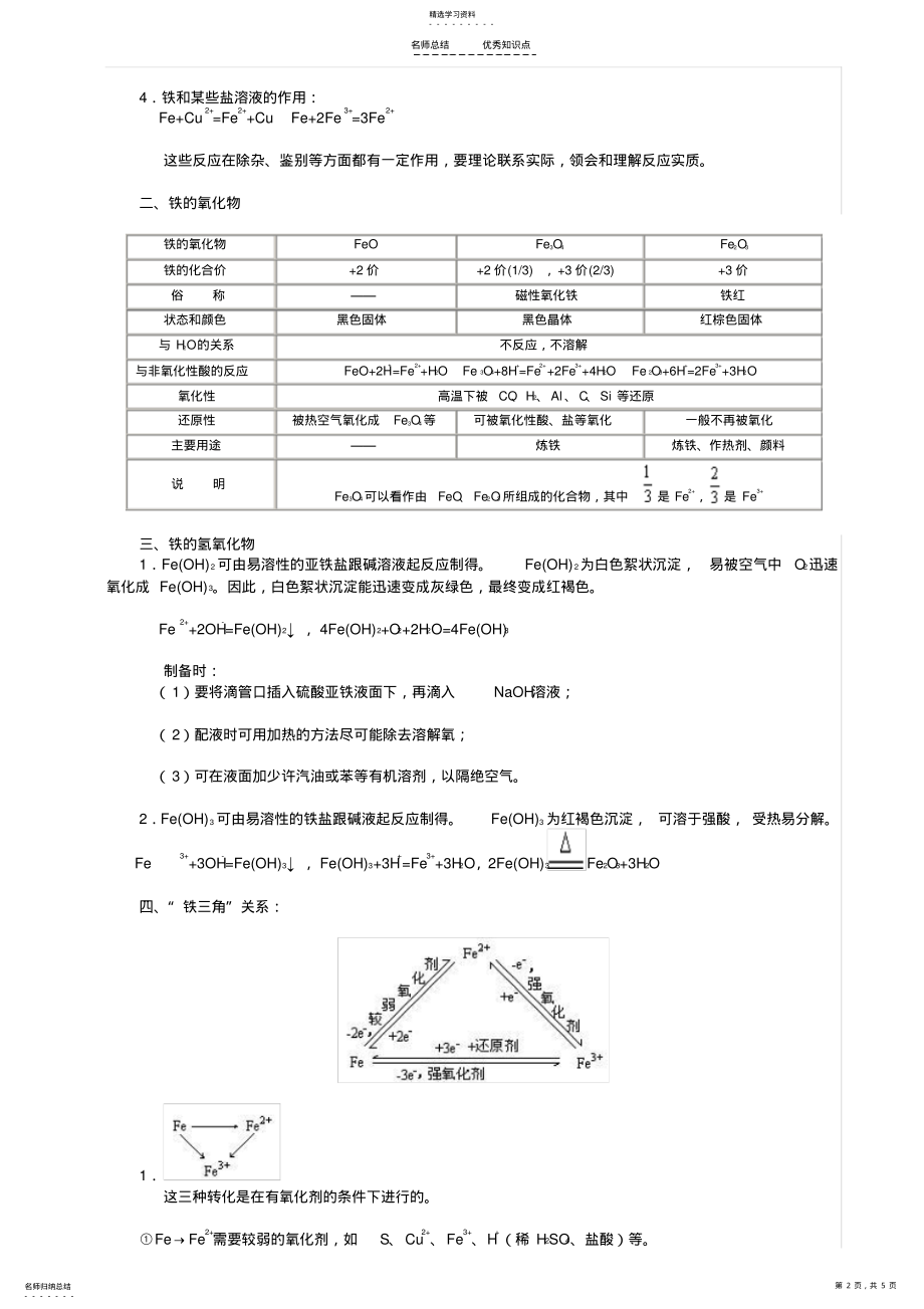 2022年铁和铁的化合物知识点总结 .pdf_第2页