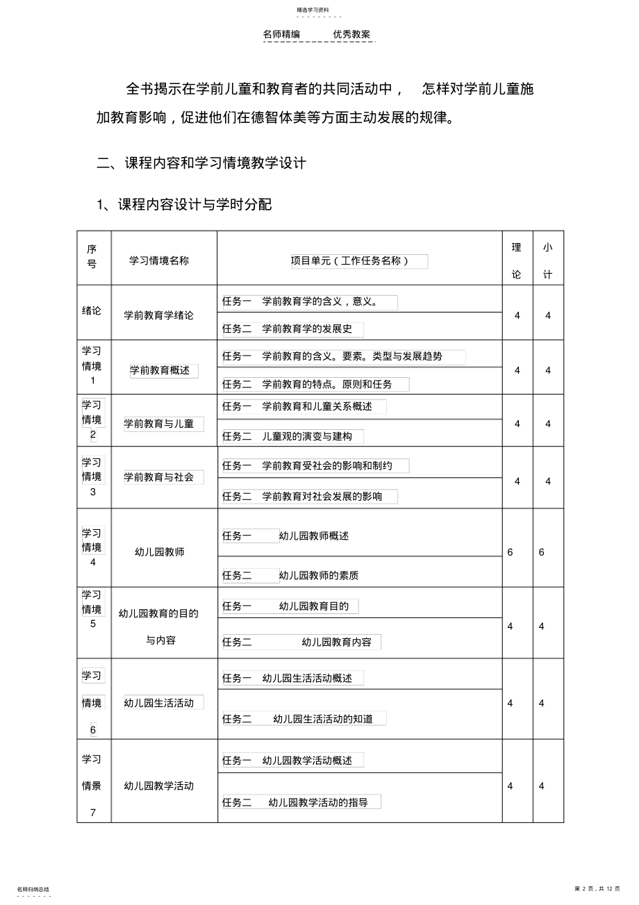 2022年学前教育学总体教学设计 .pdf_第2页