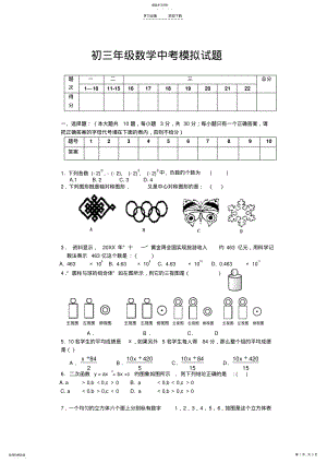 2022年初三数学中考模拟试题 .pdf