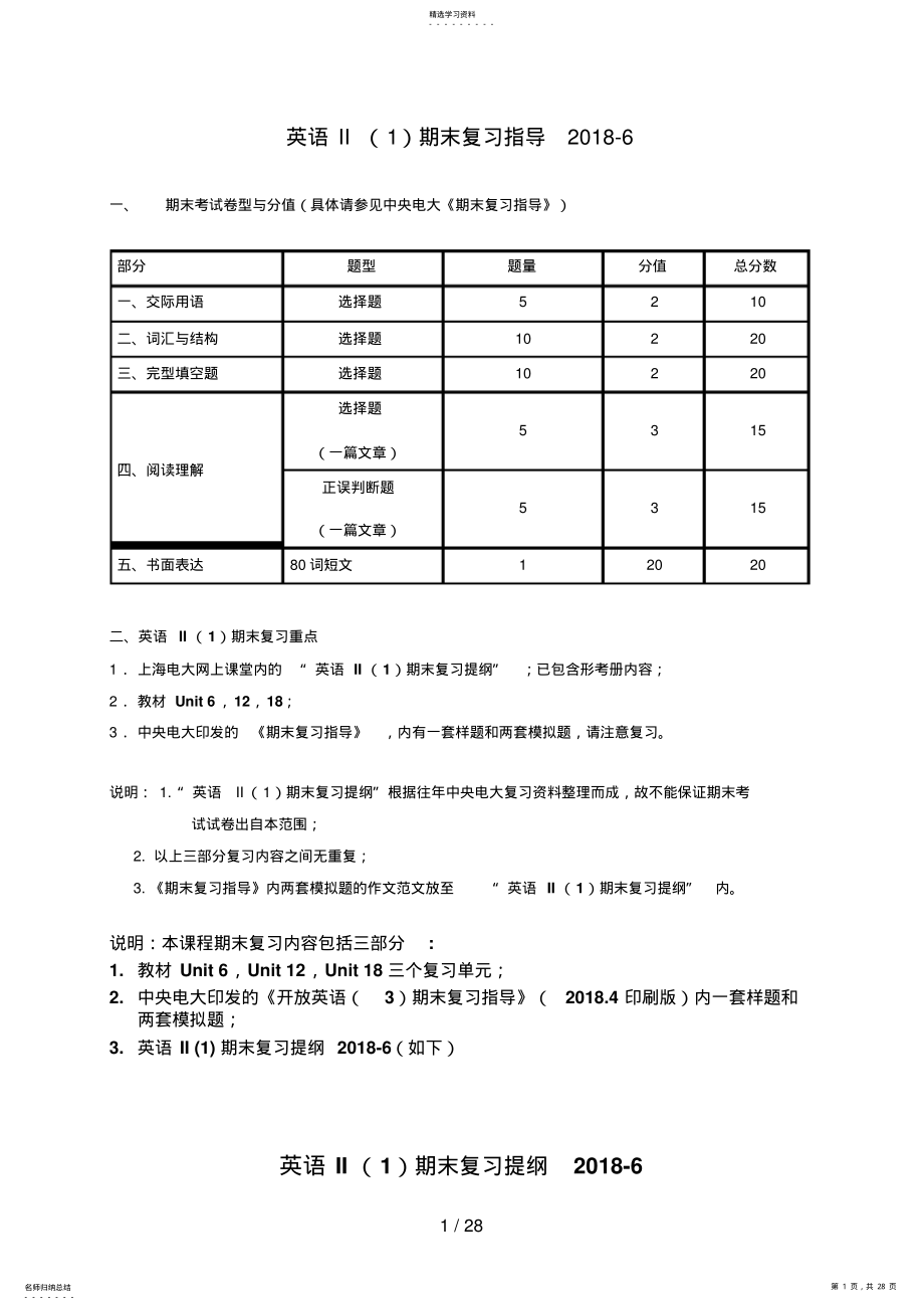 2022年英语II期末复习提纲 2.pdf_第1页