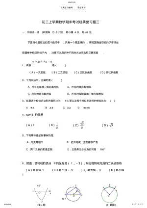 2022年初三上学期数学期末考试经典复习题三 .pdf