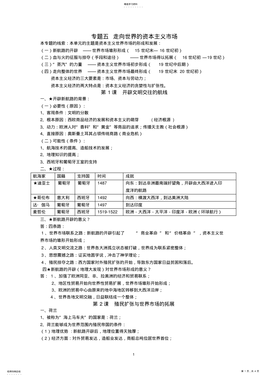 2022年高中历史必修二专题五知识总结 2.pdf_第1页