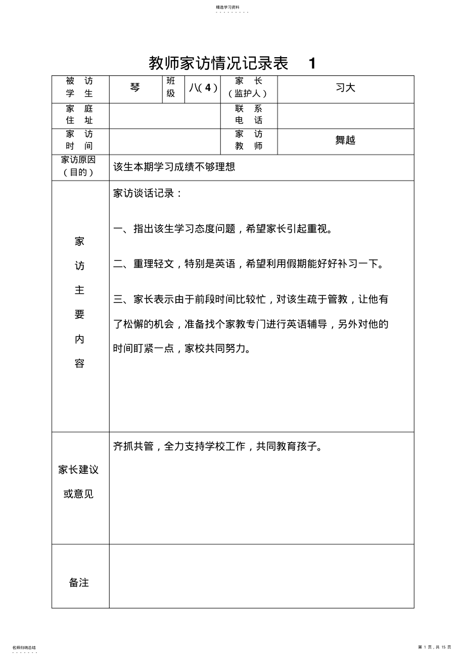 2022年教师家访情况记录表 .pdf_第1页