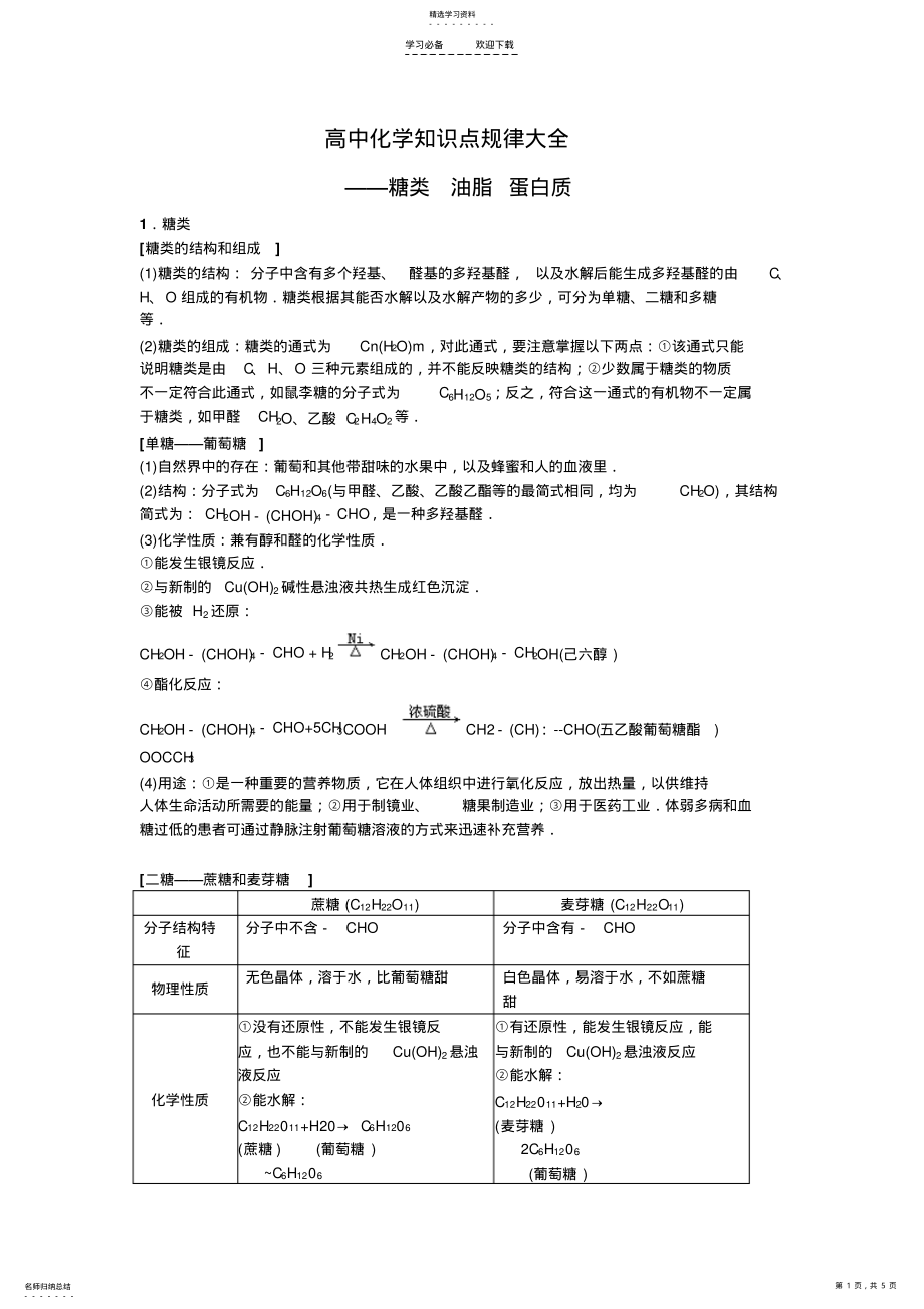 2022年高中知识点规律大全《糖类油脂蛋白质》 2.pdf_第1页