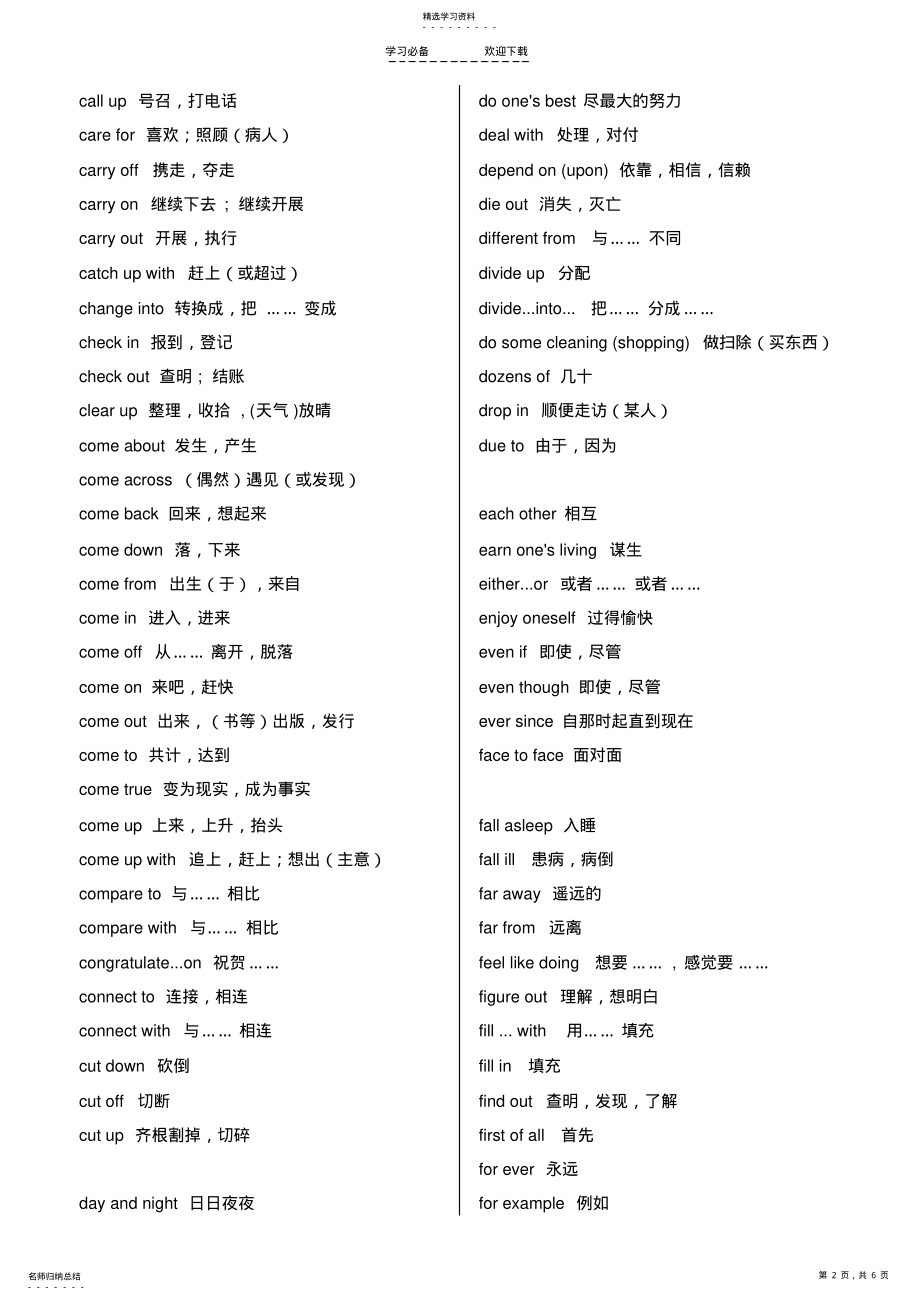 2022年高考必考习惯用语和固定搭配 .pdf_第2页