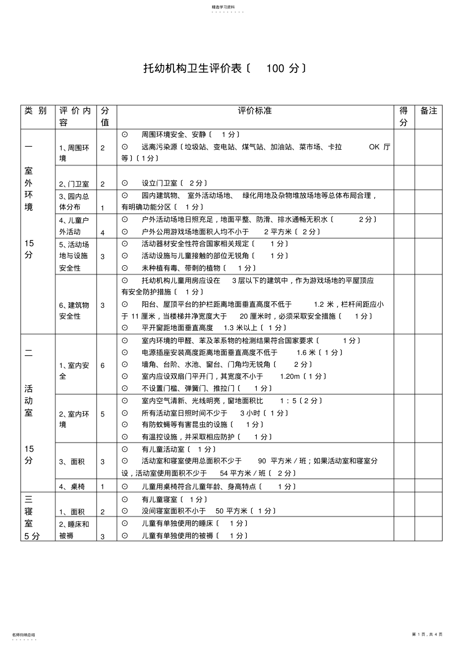 2022年托幼机构卫生评价表 .pdf_第1页