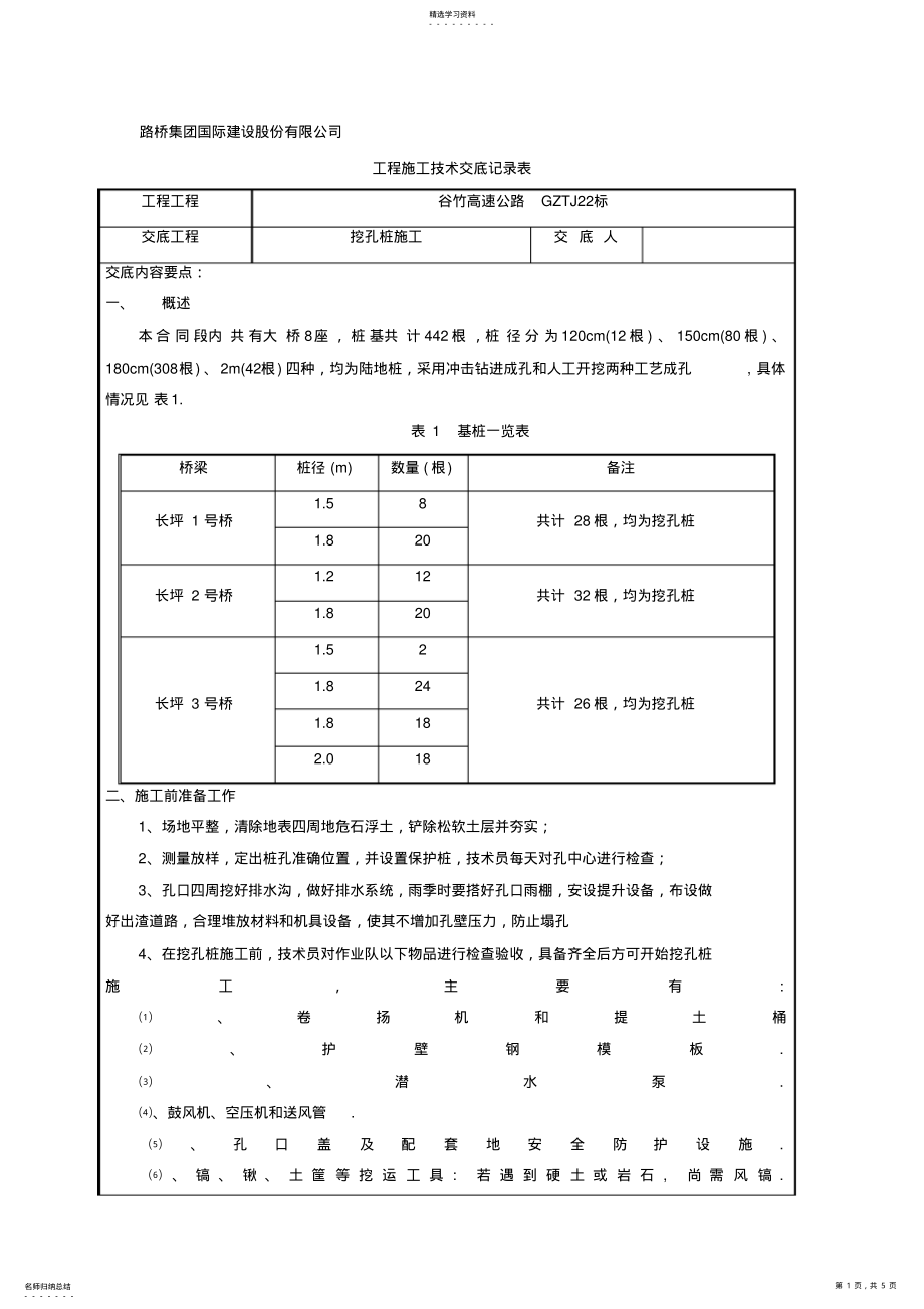 2022年高速公路挖孔桩施工技术交底 .pdf_第1页