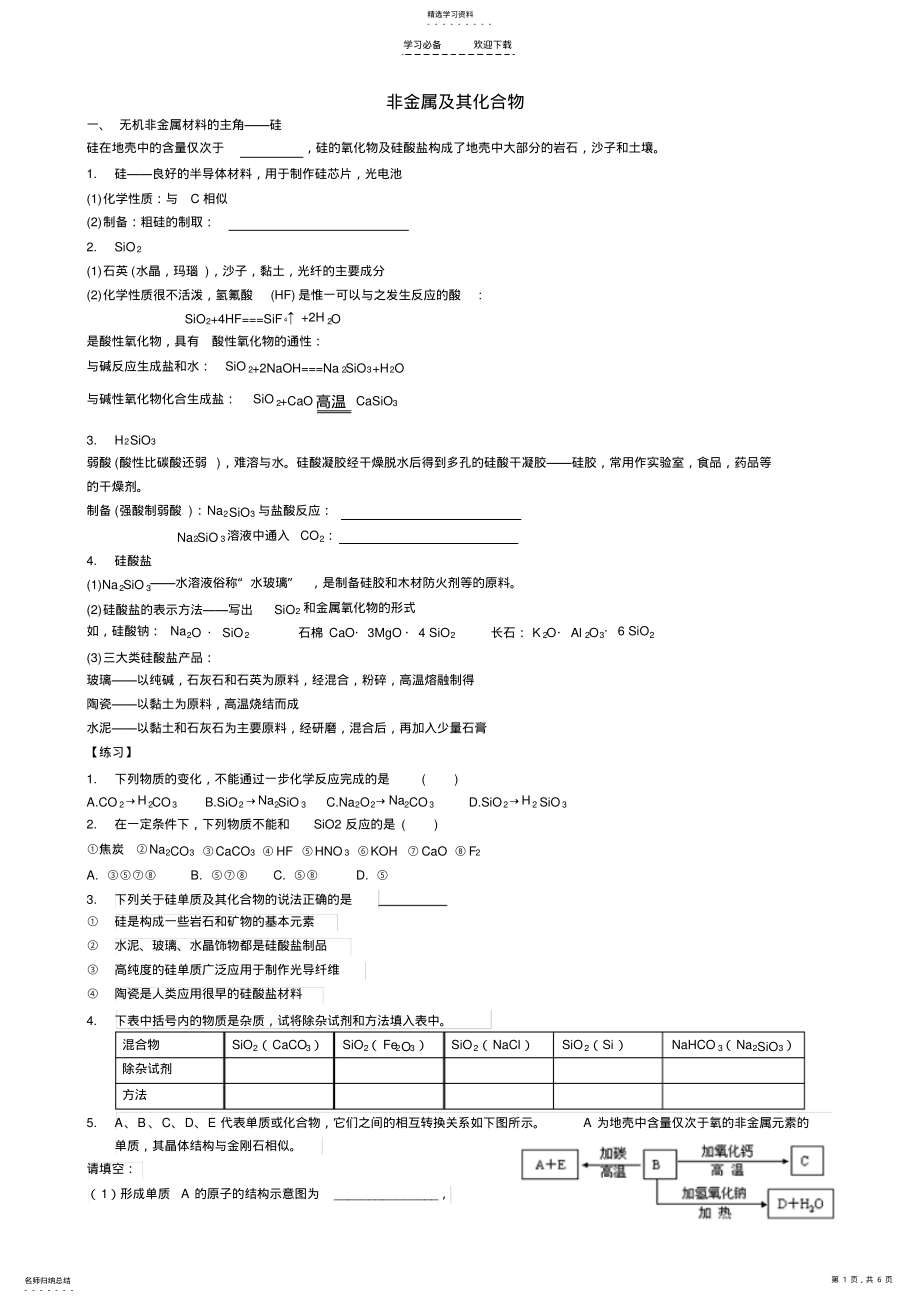 2022年高一化学非金属及其化合物 .pdf_第1页