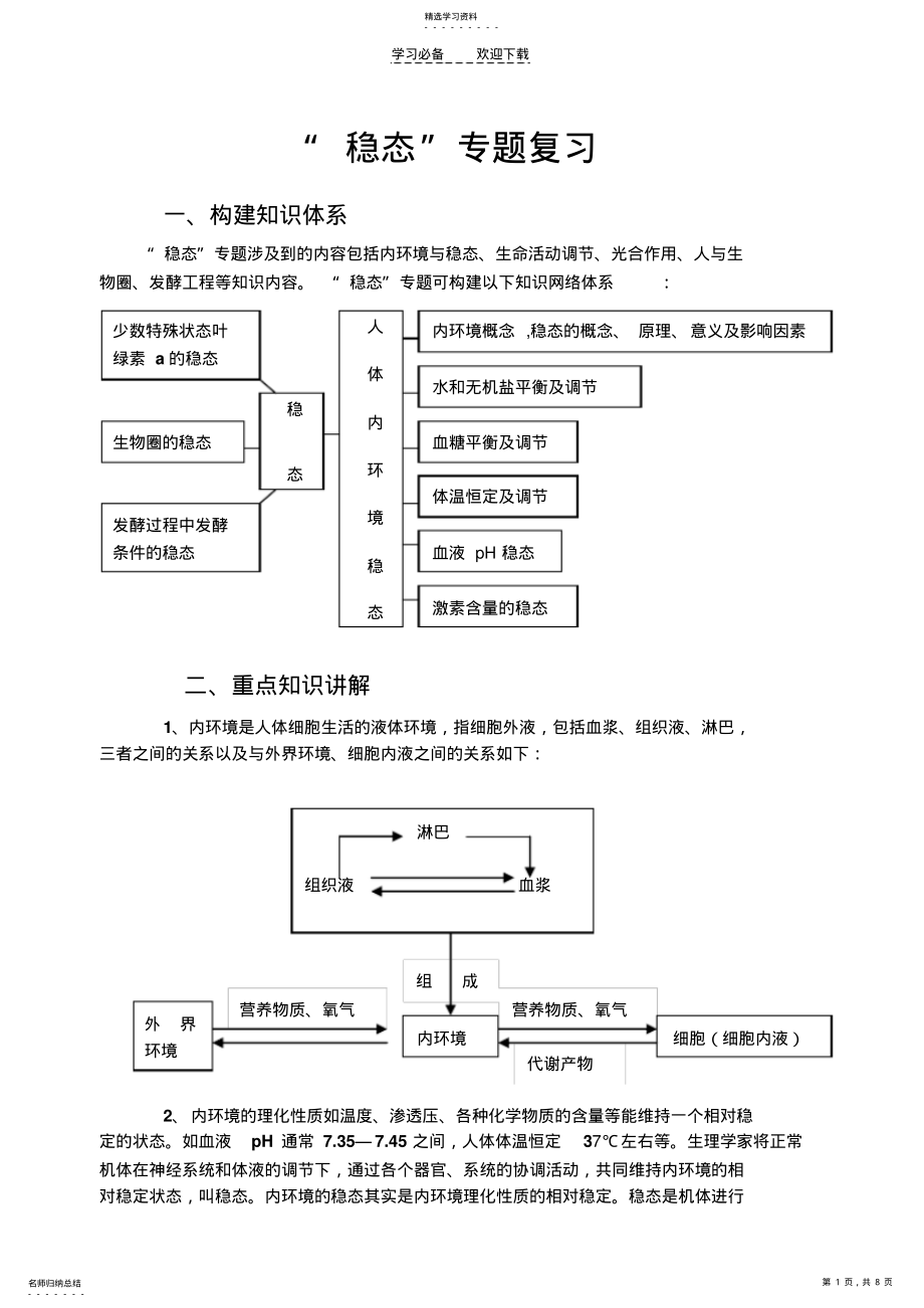 2022年高考生物专题第二轮复习稳态 .pdf_第1页