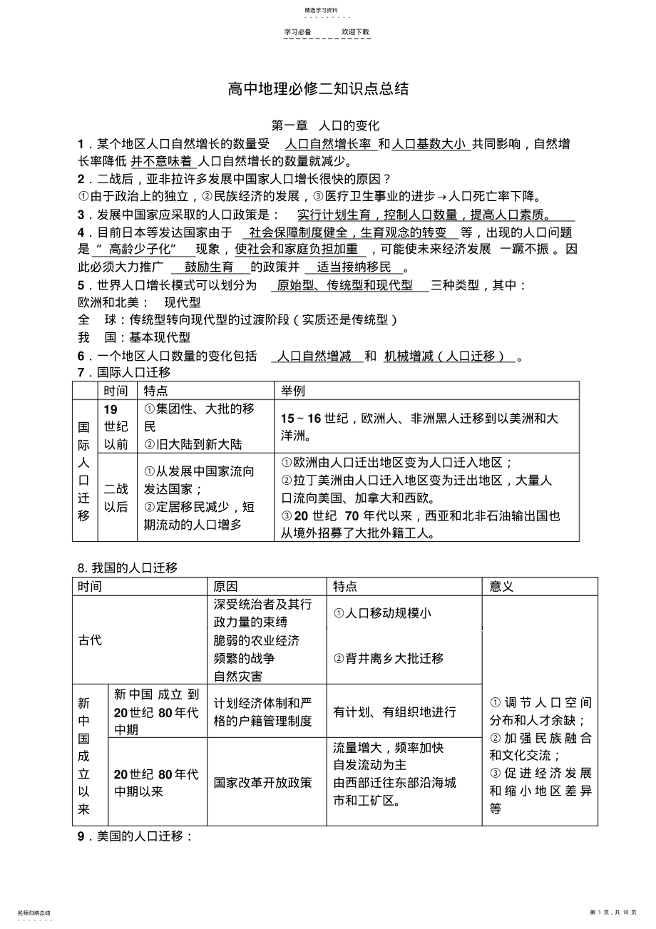 2022年高二地理人教版必修二基础知识点总结 .pdf_第1页