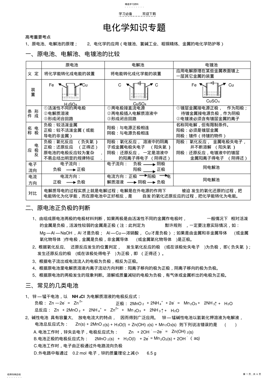 2022年高考化学试题专题电化学知识 .pdf_第1页