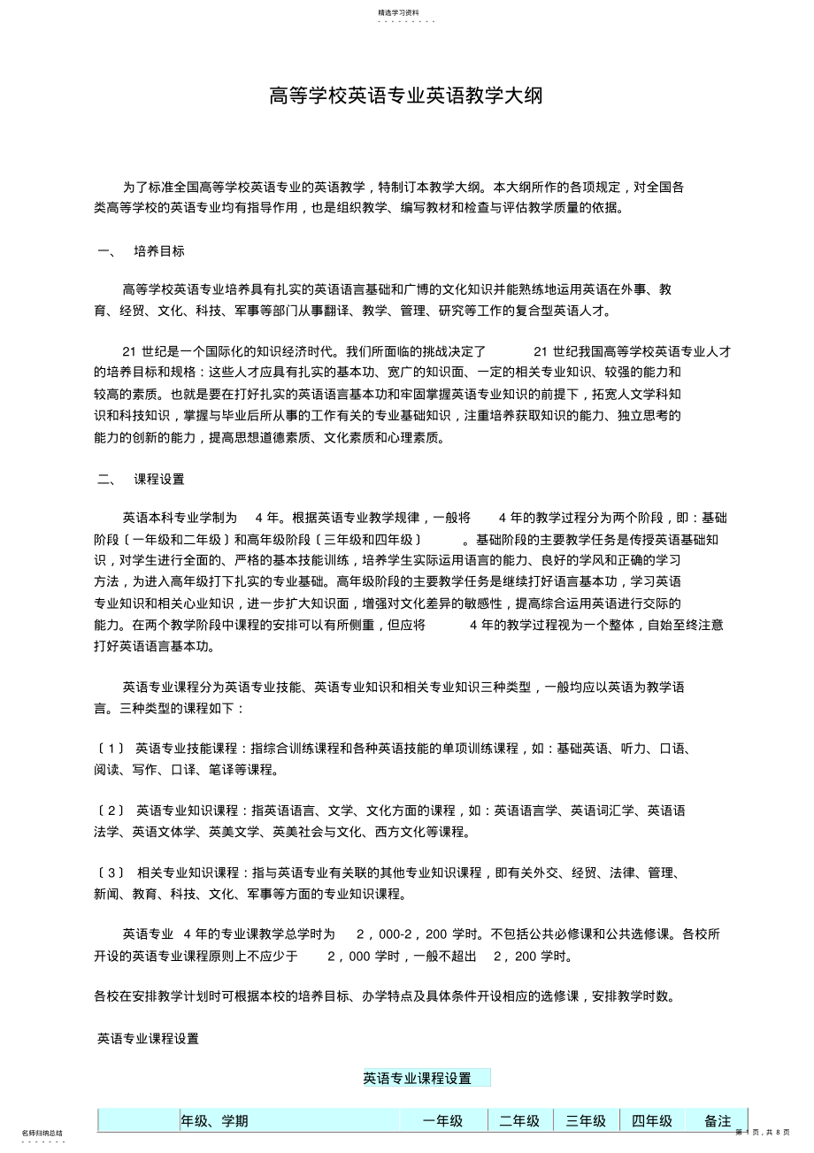 2022年高等学校英语专业英语教学大纲doc .pdf_第1页