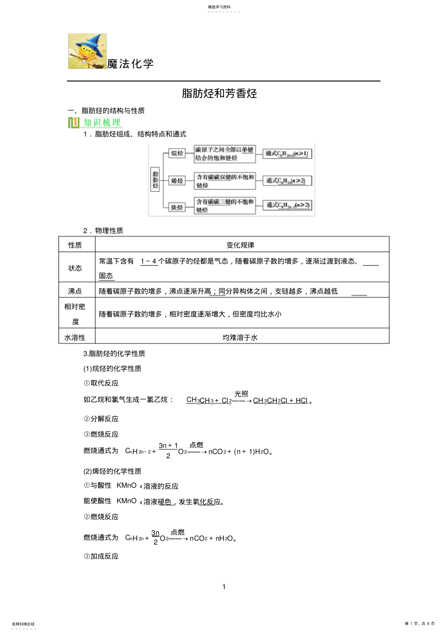 2022年高中化学选修五系列3脂肪烃和芳香烃 .pdf_第1页