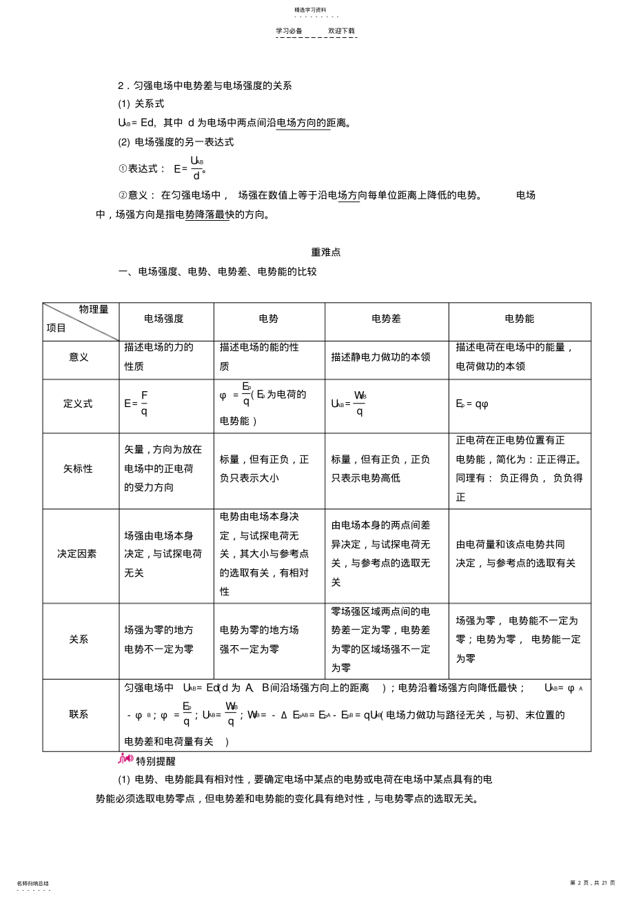 2022年高考物理一轮复习专题七静电场考点二电场能的性质教学案含解析 .pdf_第2页