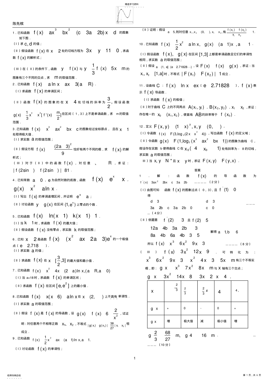 2022年高考总复习-数学导数大题练习- .pdf_第1页