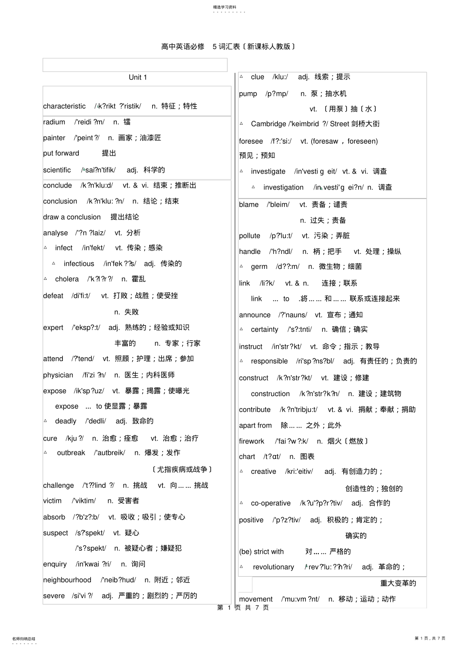 2022年高中英语必修5词汇表有音标 .pdf_第1页