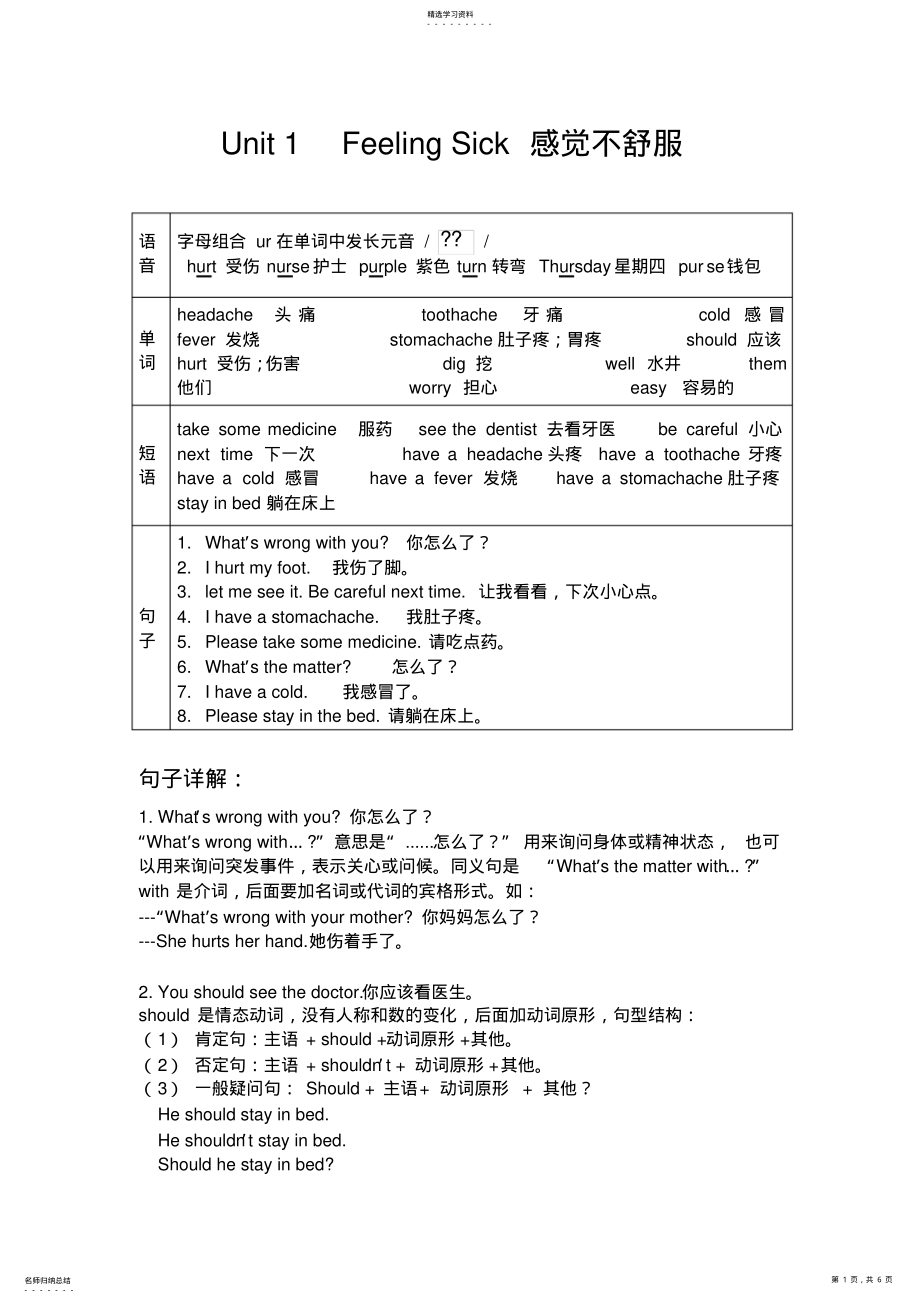 2022年开心版英语六年级上册各单元学习重点2 .pdf_第1页