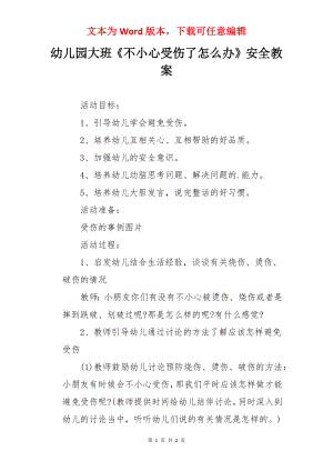 幼儿园大班《不小心受伤了怎么办》安全教案.docx