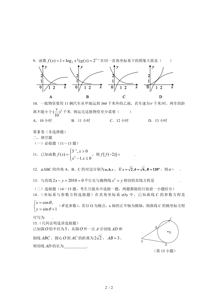 2013届高三文科数学选择填空题专项训练.doc_第2页