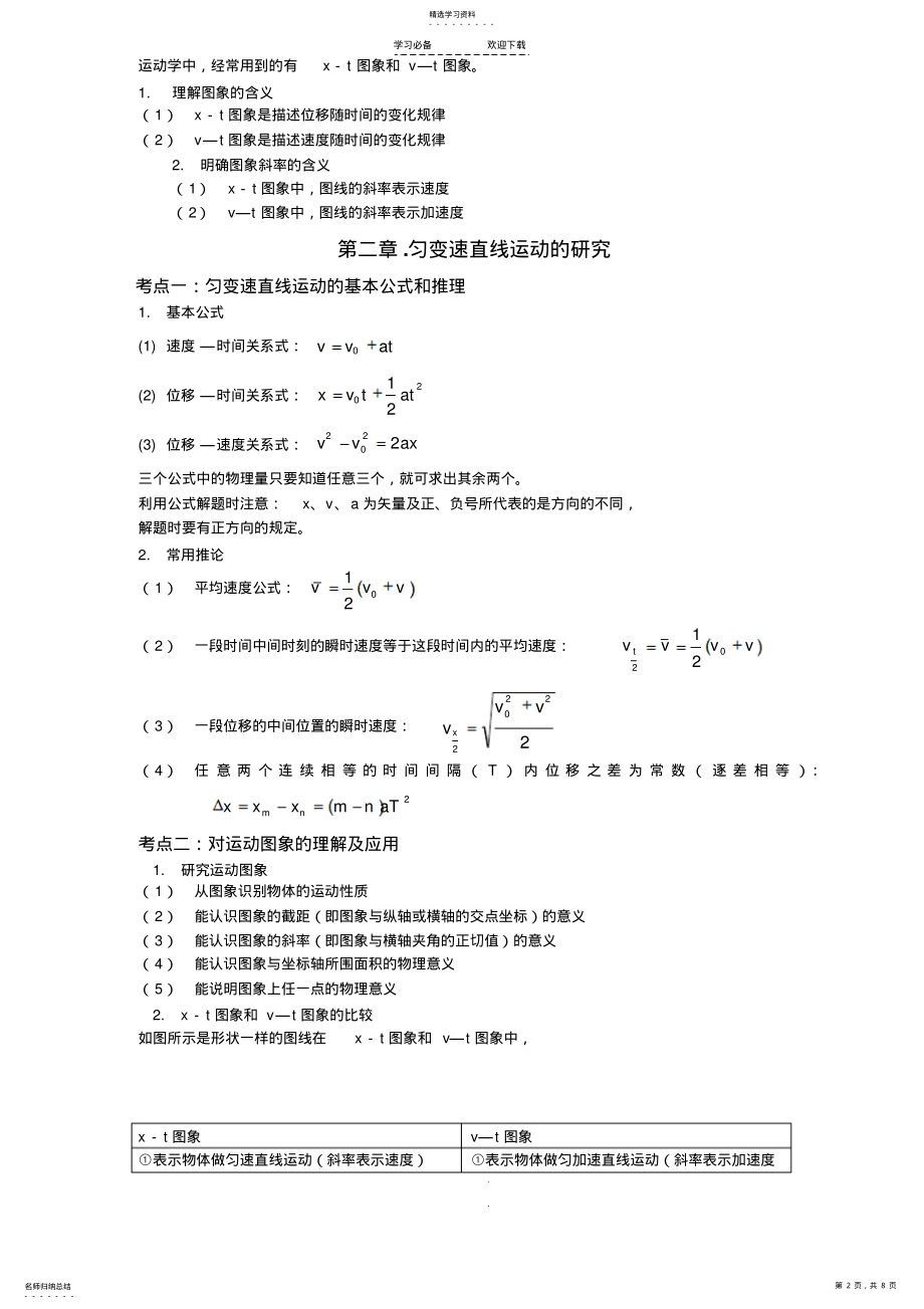 2022年高一物理第一章、第二章知识点总结及各知识点分析与答案 .pdf_第2页