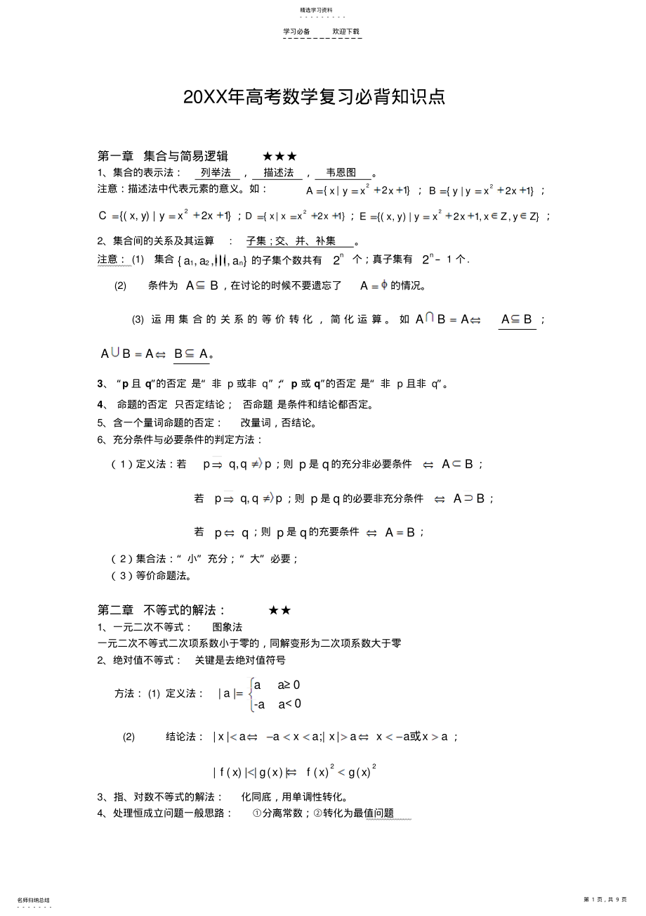 2022年高考数学复习必背知识点 .pdf_第1页