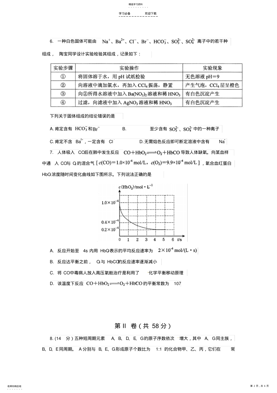 2022年高考化学模拟试卷 .pdf_第2页