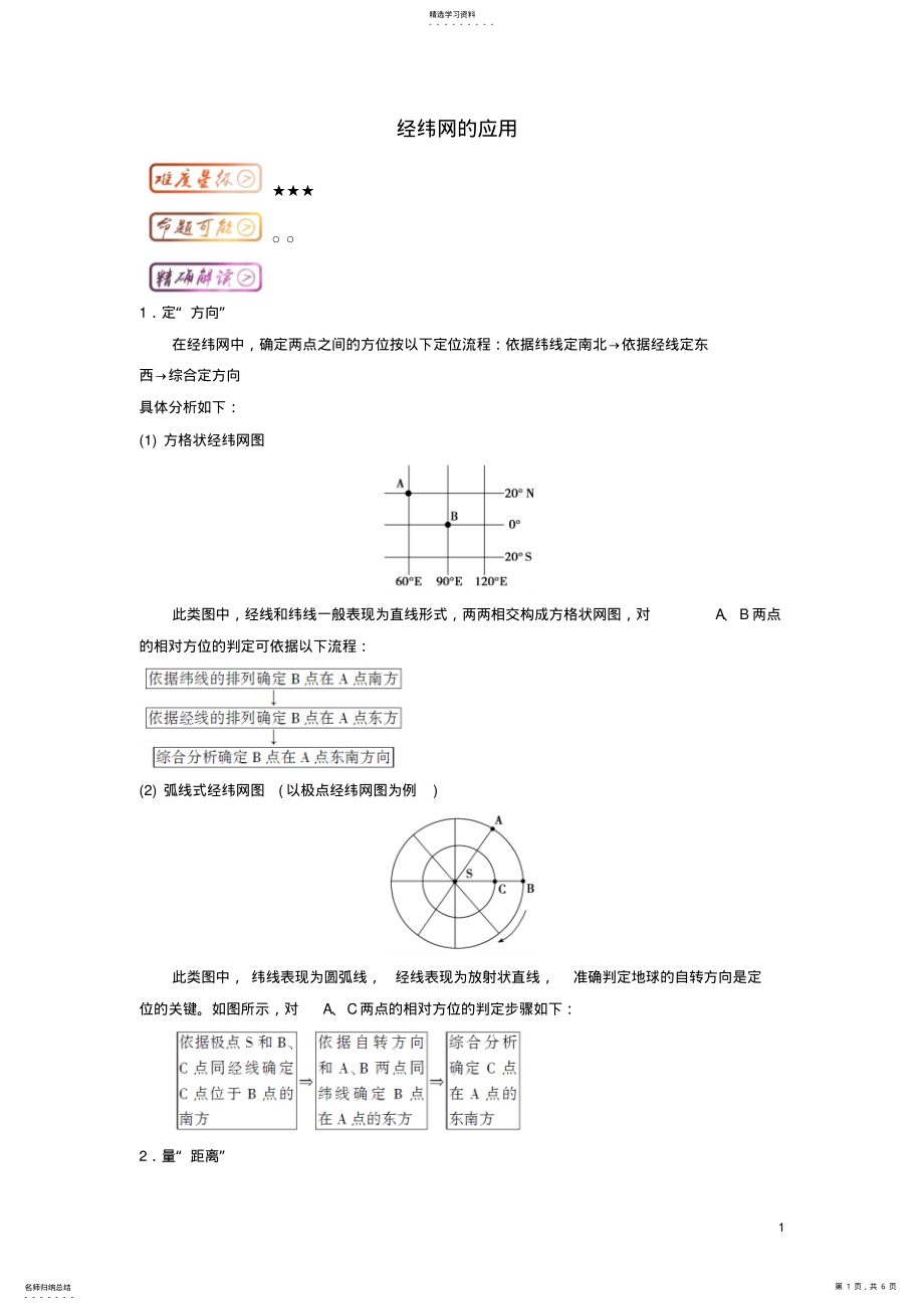 2022年高三地理最基础考点系列考点经纬网的应用知识点新人教版必修1 2.pdf_第1页