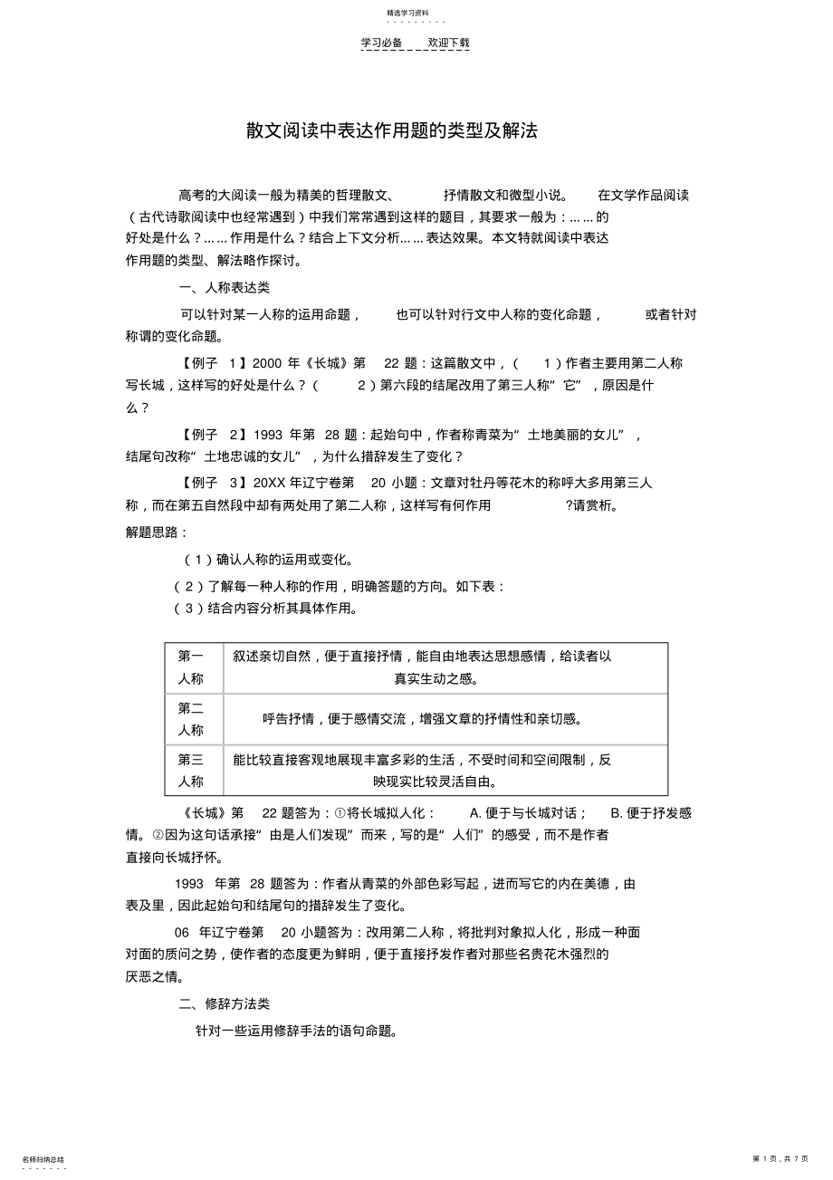 2022年高考语文散文阅读中表达作用题的类型及解法 .pdf_第1页