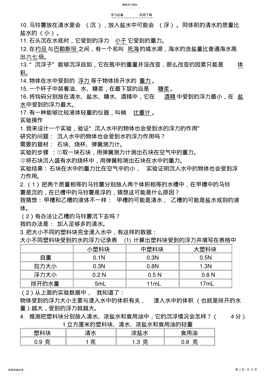 2022年教科版五年级科学下册第一单元复习资料 .pdf_第2页