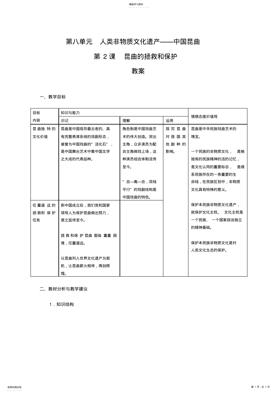 2022年高二历史昆曲的拯救和保护 .pdf_第1页